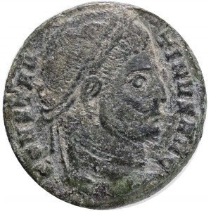 CONSTANTINE I. 307-337 AD. Æ Follis,Ticinum mint,Obv.: CONSTA-NTINVS AVG; Laureate head right . Rev.:D N CONSTANTINI MAX AVG VOT/X•X/(crescent) within laurel wreath; PT.Ref.: RIC VII 167. AE 2,9g
