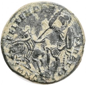 Constantius II (337-361 AD). Nicomedia,AE Centenionalis,Obv: D N CONSTANTIVS P F AVG Pearl-diademed, draped and cuirassed bust of Constantius II to right,Rev: FEL TEMP REPARATIO •SMNA. Helmeted soldier to left, shield on left arm, spearing fallen horseman