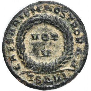 Crispus. Caesar, A.D. 317-326. Æ follis,Thessalonica. Obv.: FL IVL CRISPVS NOB CAES, laureate, draped and cuirassed bust left. Rev.: CAESARVM NOSTRORVM, VOT/·/V within laurel-wreath; *//TSΔVI. Ref.: RIC 118. AE 2,94g