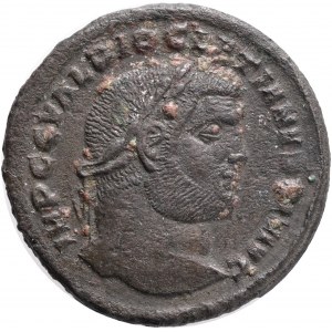 Diokletian, Follis Diocletian (284-305), Follis 296-297, Heraclea mint Obverse: laureate head right IMP C C VAL DIOCLETIANVS P F AVGReverse: Genius standing left, holding patera and cornucopiae, star in left field, HTΓ in exergueGENIO POPVLI ROMANI, RIC.1