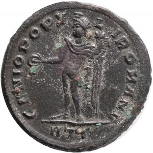 Diokletian, Follis Diocletian (284-305), Follis 296-297, Heraclea mint Obverse: laureate head right IMP C C VAL DIOCLETIANVS P F AVGReverse: Genius standing left, holding patera and cornucopiae, star in left field, HTΓ in exergueGENIO POPVLI ROMANI, RIC.1