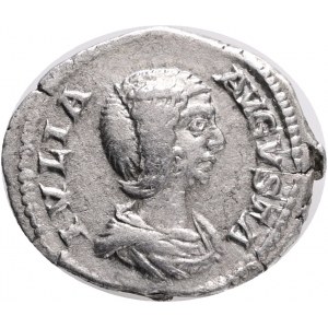 ROMAN EMPIRE: Julia Domna, AR denarius, Rome,Obv.: draped bust right, IVLIA AVGVSTA. Rev.: Hilaritas standing left between two children, holding palm frond and cornucopia, HILARITAS, Ref.:RIC-557 Septimius Severus; Cohen-79, AR. 3,52g.