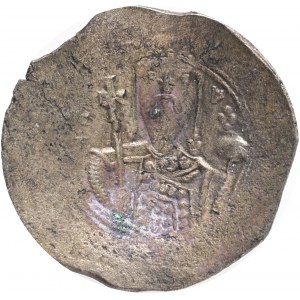 Alexius I Comnenus BI Aspron Trachy. Constantinople, AD 1092-1118.Obv.: Nimbate Christ enthroned facing, wearing pallium and colobium, holding book of Gospels in left hand. Rev.: IC-XC across fields / + ΑΛ ΔЄC, bust facing, wearing crown and jewelled chla
