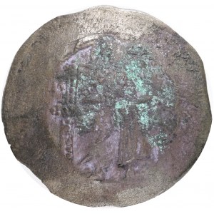 Alexius I Comnenus BI Aspron Trachy. Constantinople, AD 1092-1118.Obv.: Nimbate Christ enthroned facing, wearing pallium and colobium, holding book of Gospels in left hand. Rev.: IC-XC across fields / + ΑΛ ΔЄC, bust facing, wearing crown and jewelled chla
