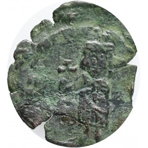 Byzantine, Justinian II (First reign, 685-695). Æ 40 Nummi Syracuse, c. AD 686. Justinian standing facing, wearing crown and chlamys, holding globus cruciger. R/ Large M; monogram above; SCL. MIB 66; DOC 58; Sear 1298, Toned , Bronze , Weight 3,92g