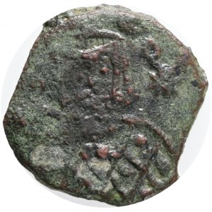 Byzantine, Leo V (813-820). Æ 40 Nummi Syracuse. Crowned facing bust of Leo, wearing loros, holding cross potent; Λ and cross to r. R/ Crowned facing bust of Constantine, wearing chlamys, holding cross on globe; cross to r. DOC 18; Sear 1637, Toned , Bron