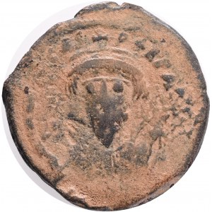 Byzantine, Phocas (602-610 AD). Constantinople, AE follis, Obv: δ N FOCAS PERP AVC. Crowned bust of Phocas facing, wearing consular robes, holding mappa in his right hand and cross in his left. Rev. Large XXXX in center; above, ANNO; below, CON A; date to