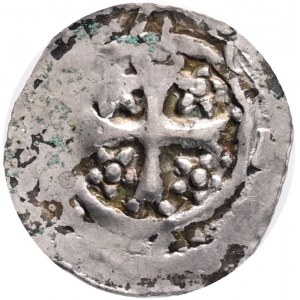 Austria Carinthia. Bernhard (1202 - 1256). Pfennig - Friesacher Schlag (silver). St. Veit. Obv: Duke with sword and shield standing frontally. Rev: Peacock cross, in the quadrants flowers.CNA Cb17. Silver 0,80g