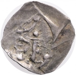 Austria, Habsburg. Bernhard II, Duke of Carinthia. 1202-1256. AR pfennig . Veit mint, struck 1226-1228. DVX BERNA, Armored duke, standing facing, holding two banners / Duke standing within archway, two lilies and cross above. CNA Cb14; Fr 200 Silver 0,99g