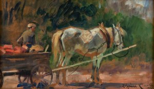 Wojciech Kossak (1856 Paryż - 1942 Kraków), Zaprzęg z białym koniem, 1931 r.