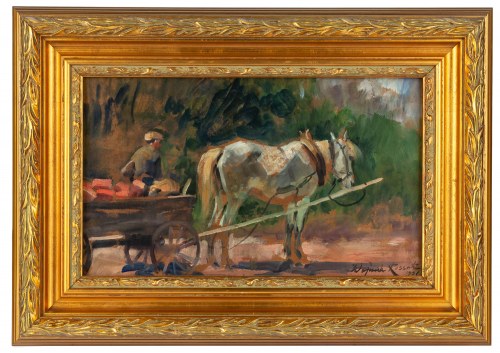 Wojciech Kossak (1856 Paryż - 1942 Kraków), Zaprzęg z białym koniem, 1931 r.