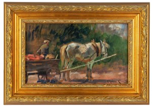 Wojciech Kossak (1856 Paryż - 1942 Kraków), Zaprzęg z białym koniem, 1931 r.