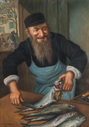 Konstanty Szewczenko (1910 Warszawa-1991 tamże), Żyd na targu rybnym