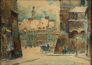 Władysław Chmieliński (1911 Warszawa - 1979 tamże), Widok na rynek z ul. Nowomiejskiej
