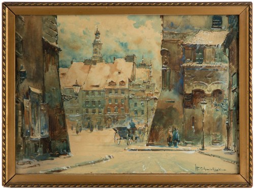 Władysław Chmieliński (1911 Warszawa - 1979 tamże), Widok na rynek z ul. Nowomiejskiej