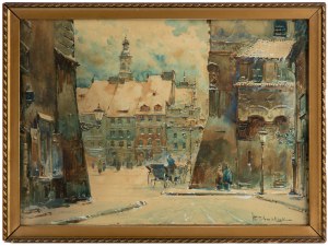 Władysław Chmieliński (1911 Warszawa - 1979 tamże), Widok na rynek z ul. Nowomiejskiej