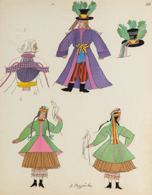 Zofia Stryjeńska (1891 Kraków - 1976 Genewa), Chłopi z kujawskiego, plansza nr 30 z teki Polish Peasants Costumes, 1939 r.