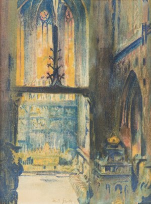 Teodor Grott (1884 Częstochowa - 1972 Kraków), Wnętrze Kościoła Mariackiego w Krakowie, 1911 r.