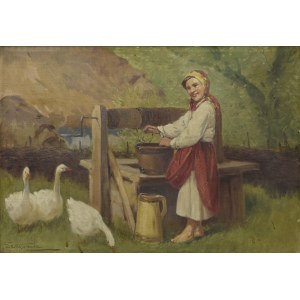 Adam SETKOWICZ (1876-1945), Gęsiarka przy studni