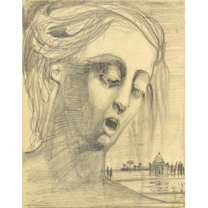 Emilia KNAUSÓWNA (1883-1924), Head of a woman (self-portrait?) against a landscape background