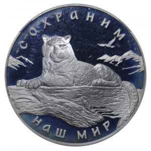 Fédération de Russie, 3 Roubles, 2000 ans, MMD, Protect our World : Le léopard des neiges, NGC, PF 69 ULTRA CAMEO