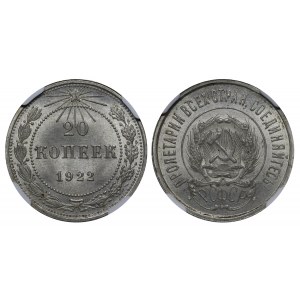 Soviet Union, 20 Kopecks, 1922 year, NGC, MS 65