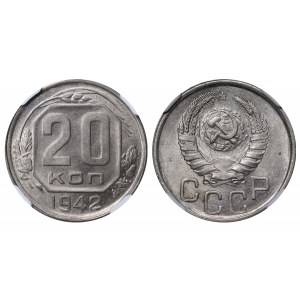Soviet Union, 20 Kopecks, 1942 year, NGC, MS 62