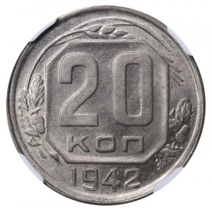 Soviet Union, 20 Kopecks, 1942 year, NGC, MS 62