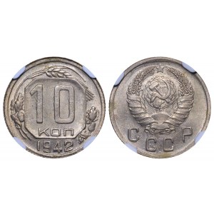 Soviet Union, 10 Kopecks, 1942 year, NGC, MS 63