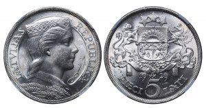 Latvia, 5 Lati, 1929 year, NGC, MS 63