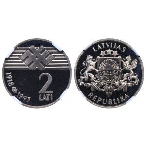 Latvia, 2 Lati, 1993 year, 75th Anniversary of the Declaration of Independence, NGC, PF 68 ULTRA CAMEO