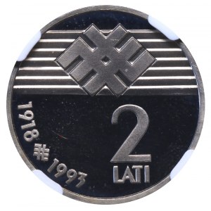 Latvia, 2 Lati, 1993 year, 75th Anniversary of the Declaration of Independence, NGC, PF 68 ULTRA CAMEO