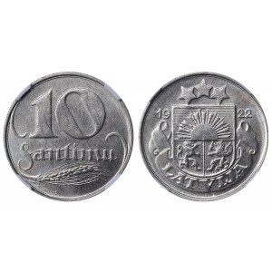 Latvia, 10 Santimu, 1922 year, NGC, MS 63