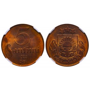 Latvia, 5 Santimi, 1922 year, NGC, MS 64 RB
