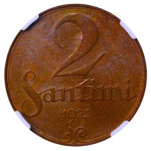 Latvia, 2 Santimi, 1922 year, NGC, MS 64 BN