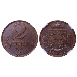 Latvia, 2 Santimi, 1926 year, NGC, MS 63 BN