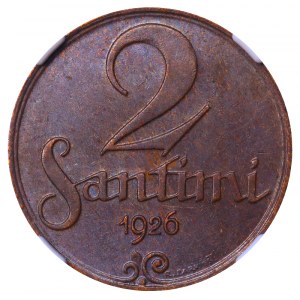 Latvia, 2 Santimi, 1926 year, NGC, MS 63 BN