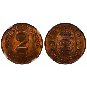 Latvia, 2 Santimi, 1939 year, NGC, MS 64 RB