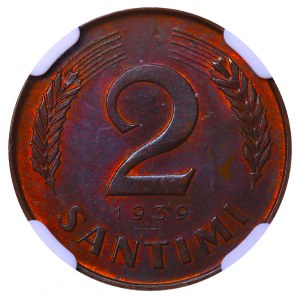 Latvia, 2 Santimi, 1939 year, NGC, MS 64 BN