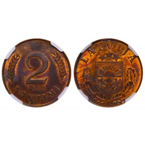 Latvia, 2 Santimi, 1939 year, NGC, MS 63 RB
