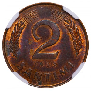 Latvia, 2 Santimi, 1939 year, NGC, MS 63 RB