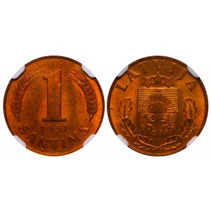 Latvia, 1 Santims, 1937 year, NGC, MS 64 RB