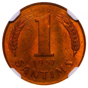 Latvia, 1 Santims, 1937 year, NGC, MS 64 RB