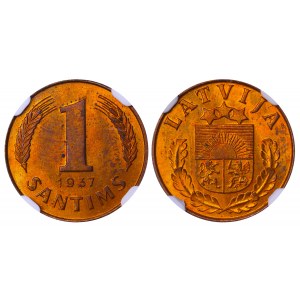 Latvia, 1 Santims, 1937 year, NGC, MS 64 RB