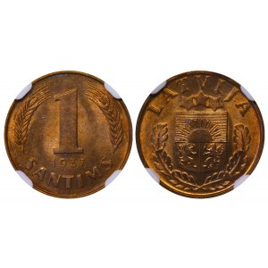 Latvia, 1 Santims, 1937 year, NGC, MS 64 RB