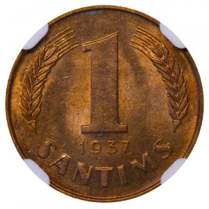 Latvia, 1 Santims, 1937 year, NGC, MS 64 RB
