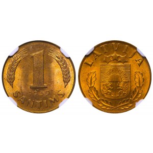 Latvia, 1 Santims, 1939 year, NGC, MS 65 RD