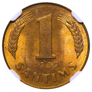 Latvia, 1 Santims, 1939 year, NGC, MS 65 RD