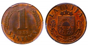 Lotyšsko, 1 santim, rok 1939, PCGS MS64RB