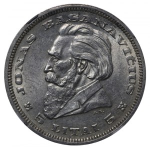 Lithuania, 5 Litai, 1936 year, Jonas Basanavicius, NGC, MS 61